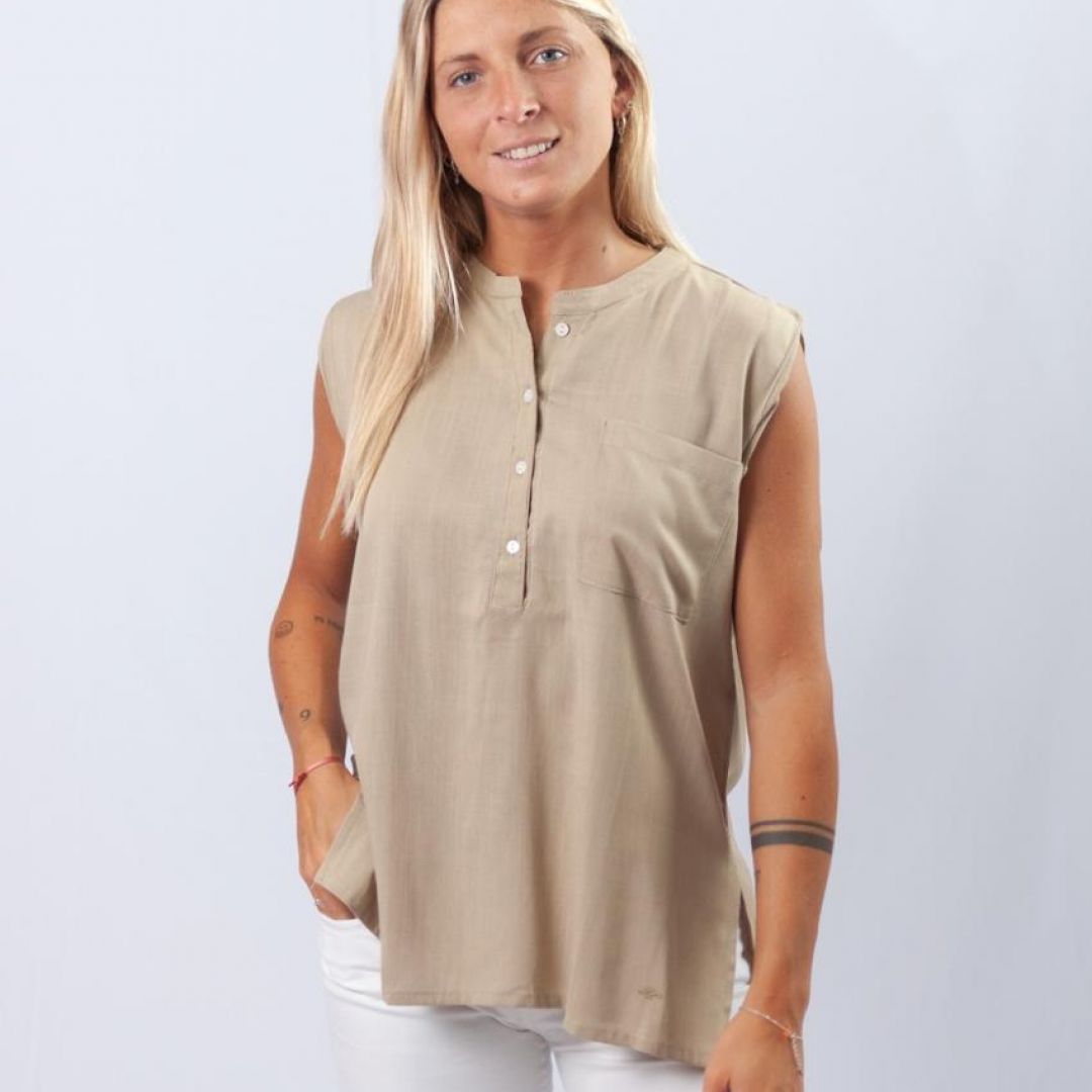 Camisola de lino cuello mao sin mangas 